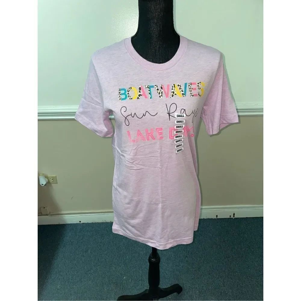 NWT Bella Canvas Lake, Boat, Sun Short Sleeve Tee- Light Pink